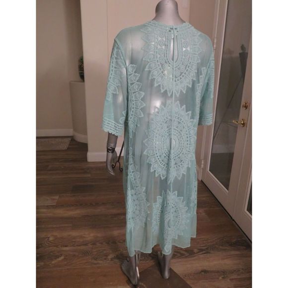 Rachel Zoe Aqua Green Lace Coat Duster Kimono Coverup Long Cardigan One Size NEW - Picture 5 of 12
